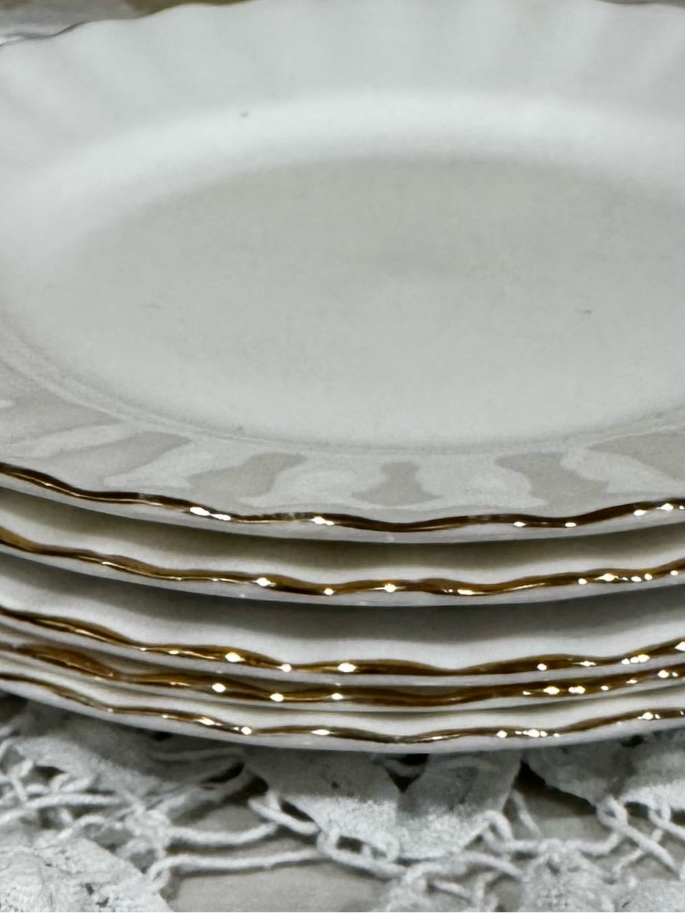 Royal Albert Val D’Or Elegant White Dessert Plates with Gold Trim set of Four